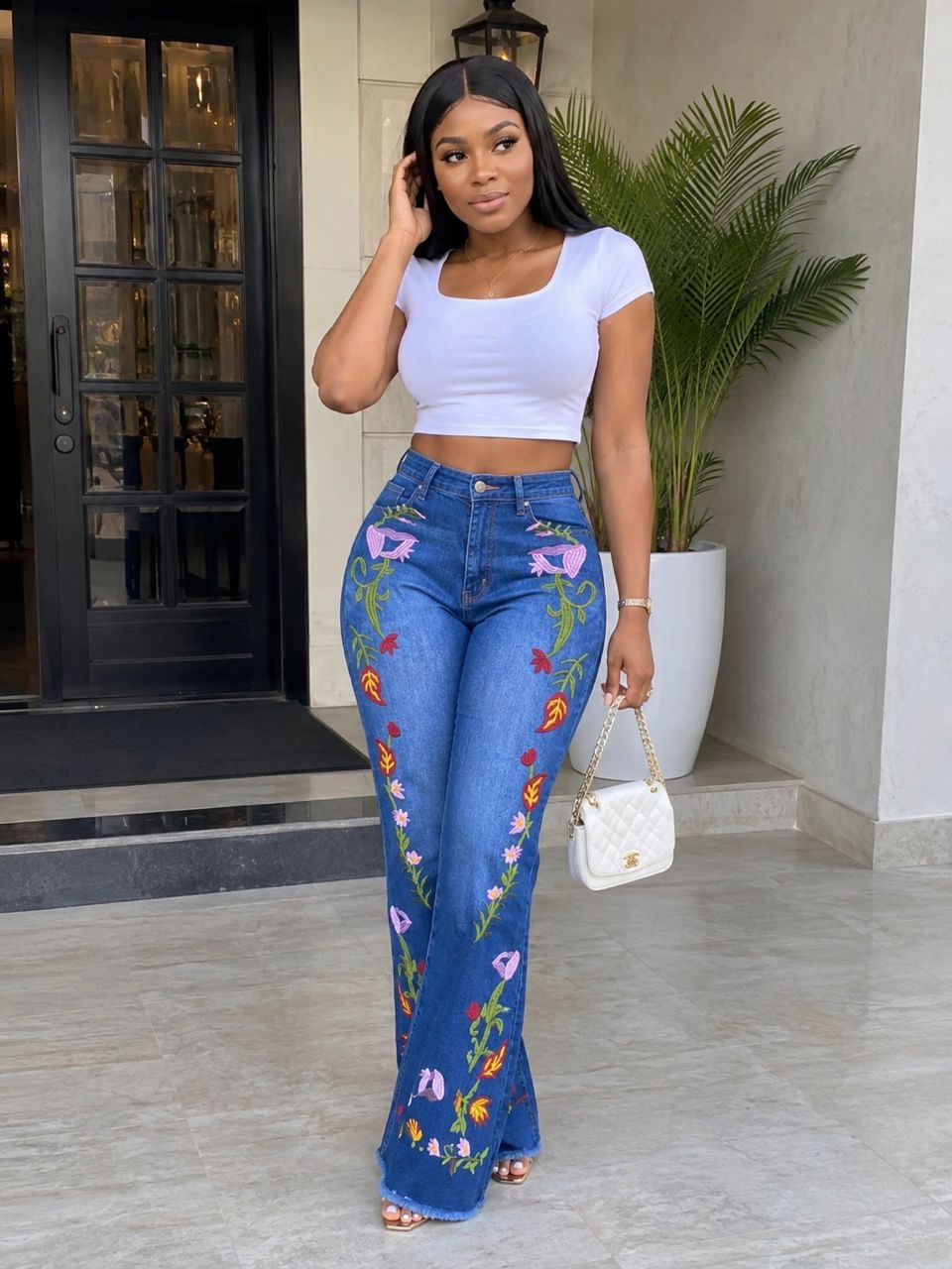 Flower High waist jeans