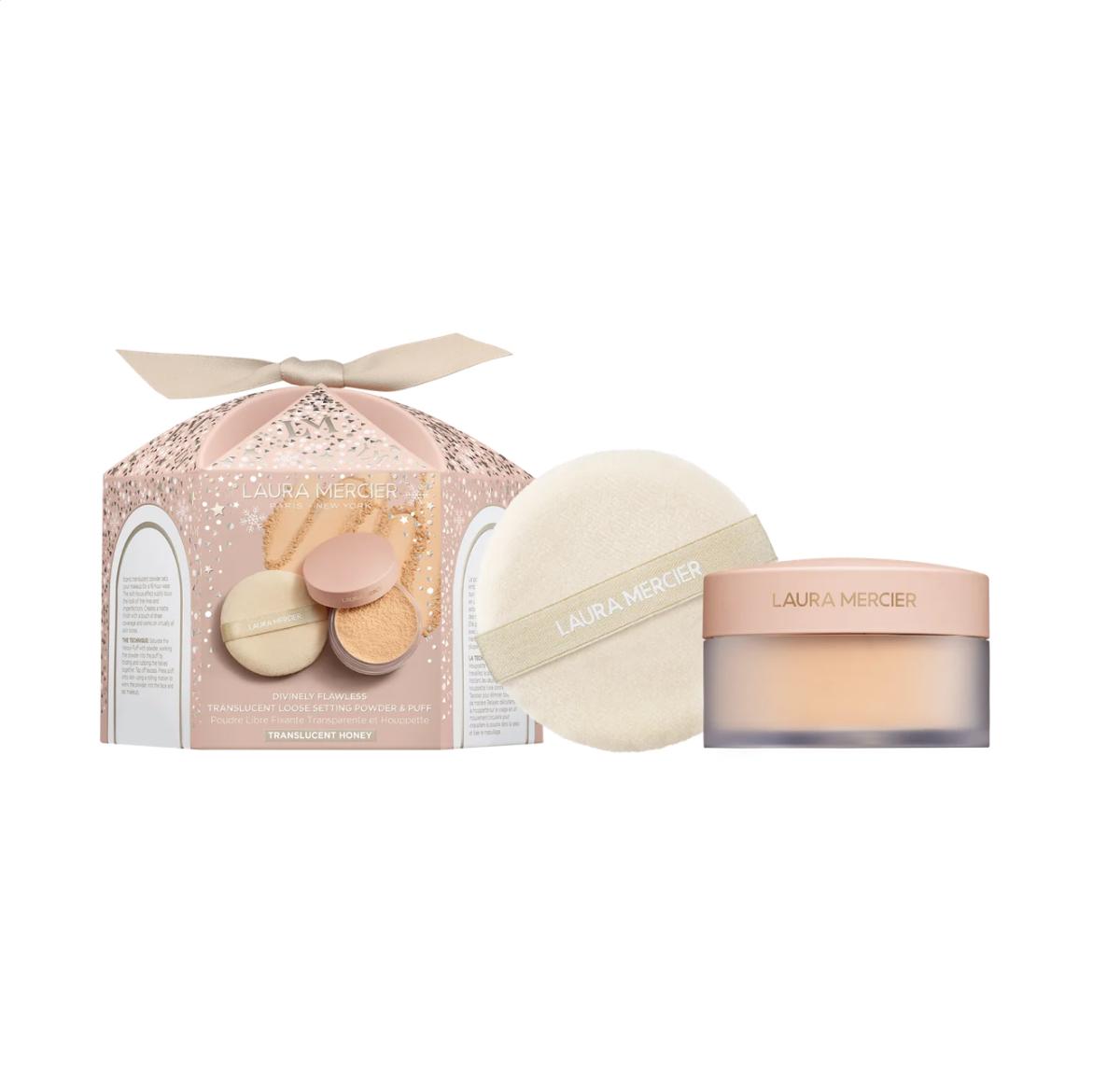 LAURA MERCIER Divinely Flawless Translucent Loose Setting Powder & Puff – TRANSLUCENT HONEY (1oz)