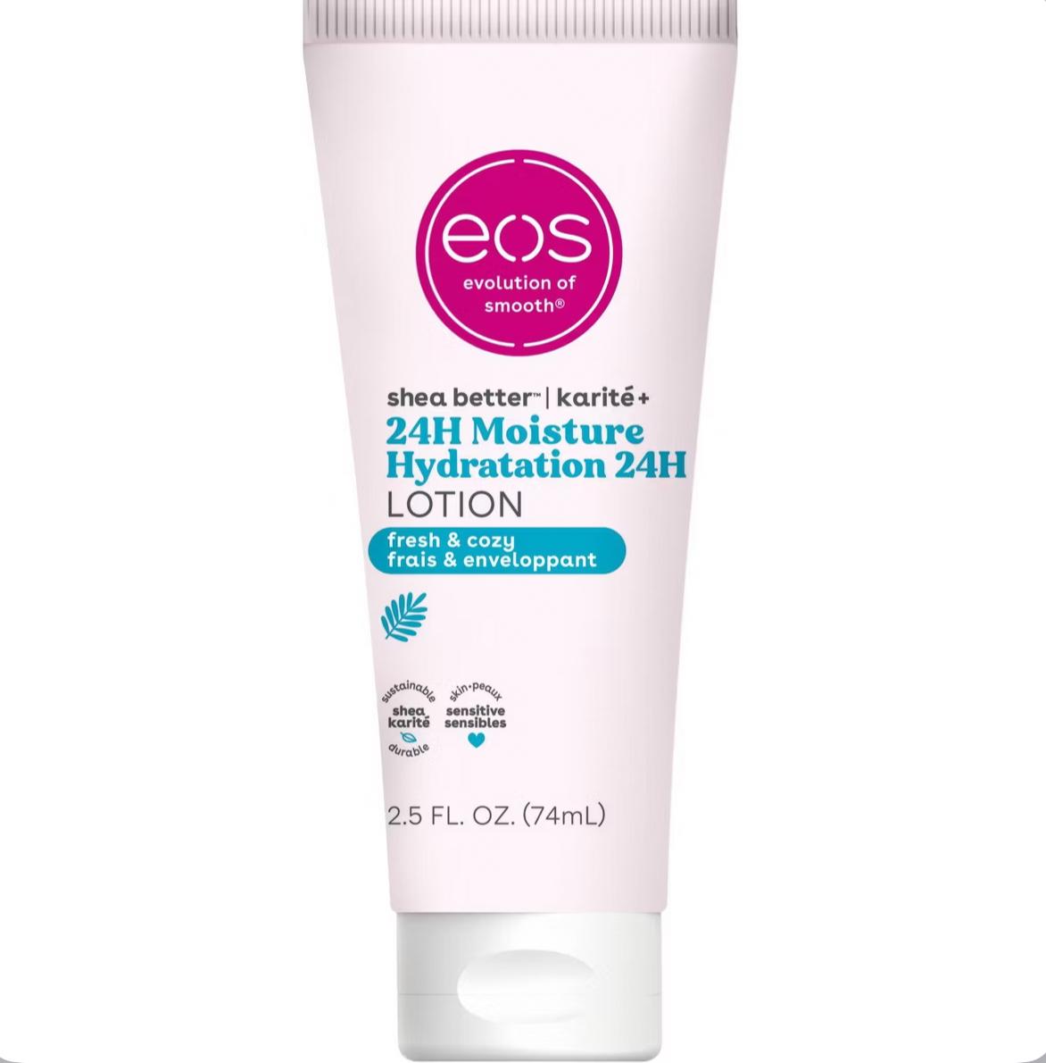 EOS Shea Better 24H Moisture Body Lotion Travel Size – FRESH + COZY (2.5 fl oz)